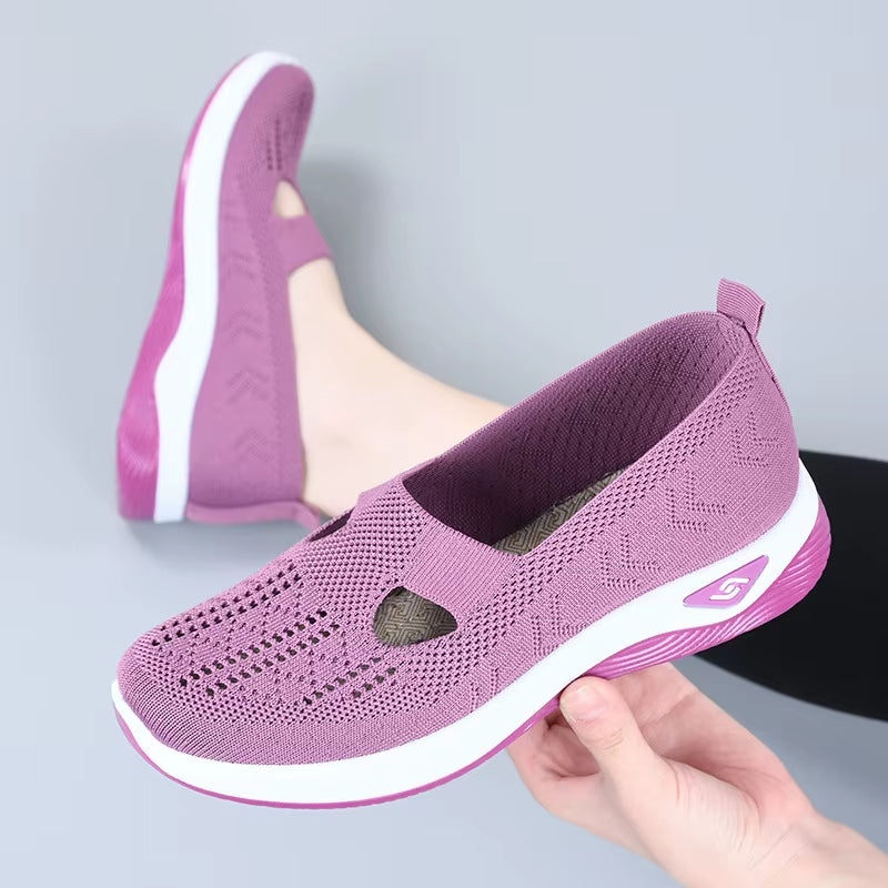 Women'S New Summer Shoes Mesh Breathable Sneakers Light Slip on Flat Platform Casual Shoes Ladies Anti-Slip Walking Woven Shoes