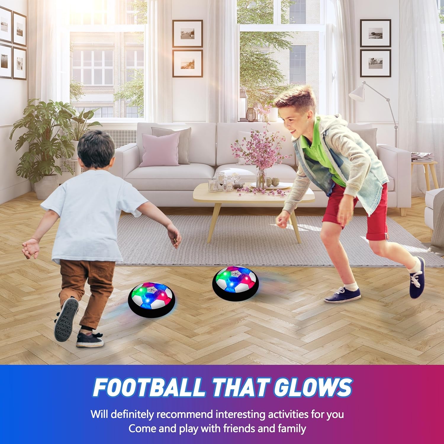 Kids Toys Hover Soccer Ball (Set of 2), Battery Operated Air Floating Soccer Ball with LED Light and Soft Foam Bumper for Indoor Outdoor Game, Gifts for Age 3 4 5 6 7 8-16 Year Old Boys Girls