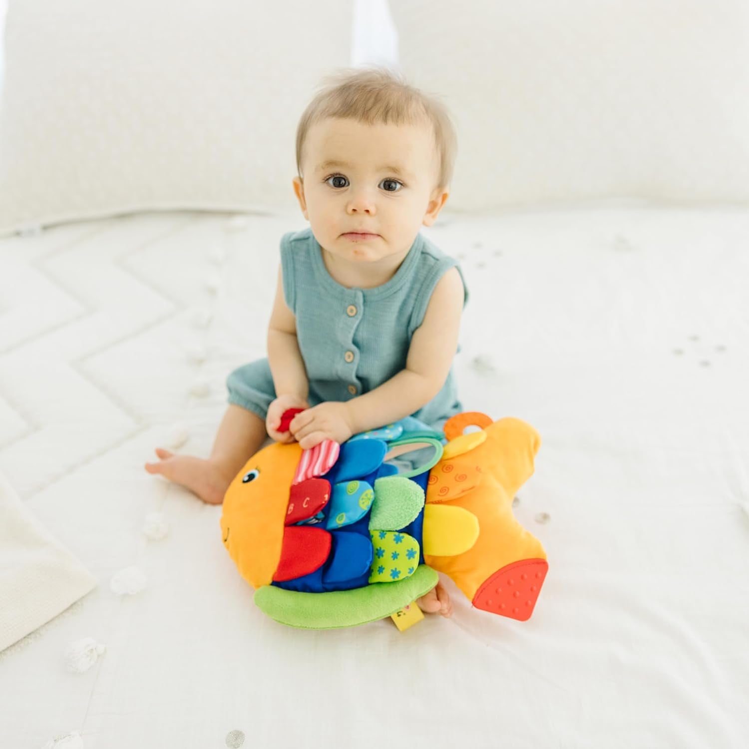 Flip Fish Soft Baby Toy Sensory Tummy Time Toys, Soft Fabric Tag Toy for Babies, Infants