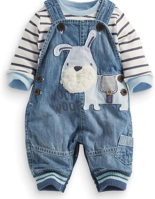 Load image into Gallery viewer, Cute Baby Boy Clothes Suit Toddler Boys&#39; Striped Long Sleeve T-Shirt+Denim Overalls Jumpsuit Pants Outfits Sets
