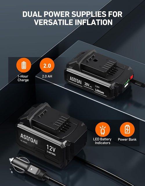 Load image into Gallery viewer, Cordless Tire Inflator Air Compressor 20V Rechargeable Battery Powered 160PSI Portable Handheld Air Pump with 12V Car Power Adapter Digital Pressure Gauge for Cars Motorcycles JY16P160-18（C2）
