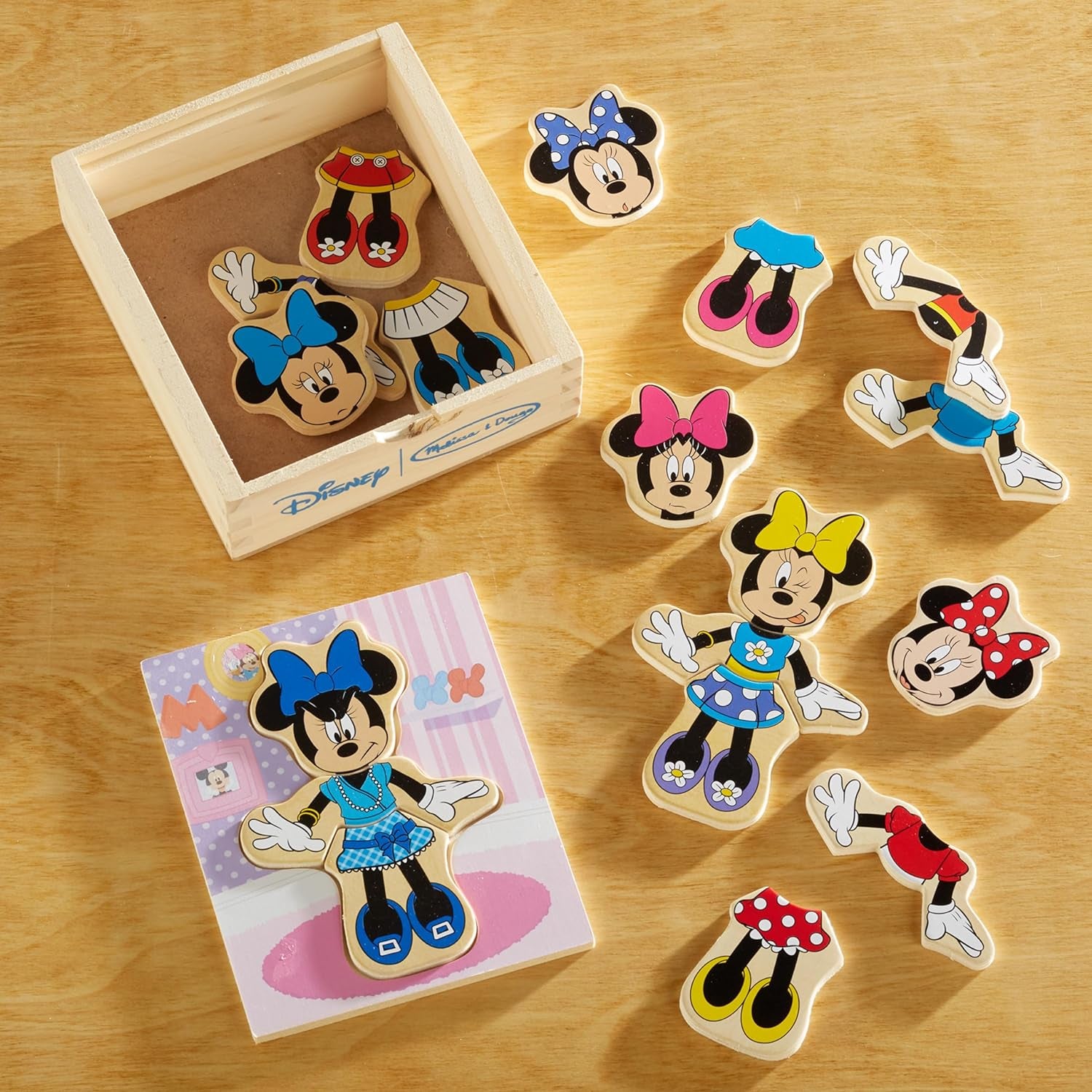 Disney Minnie Mouse Mix and Match Dress-Up Wooden Play Set (18 Pcs) - Minnie Mouse Toys for Disney Fans, Fashion Puzzle Travel Toys for Kids Ages 3+