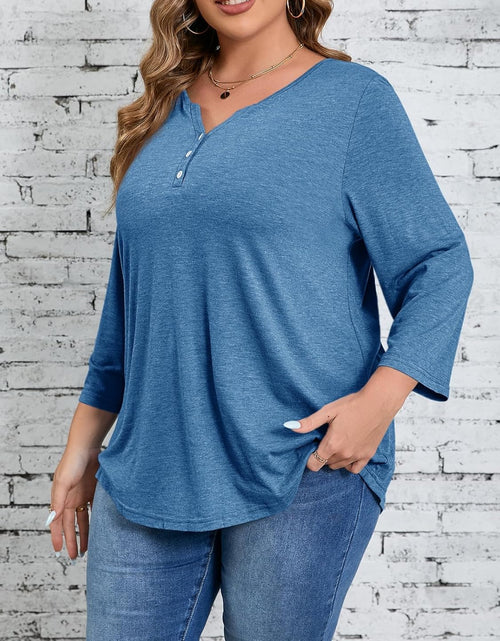 Load image into Gallery viewer, Womens plus Size T-Shirts V Neck 3/4 Sleeve Tops Fall Henley Shirts Casual Basic Loose Fit Blouses
