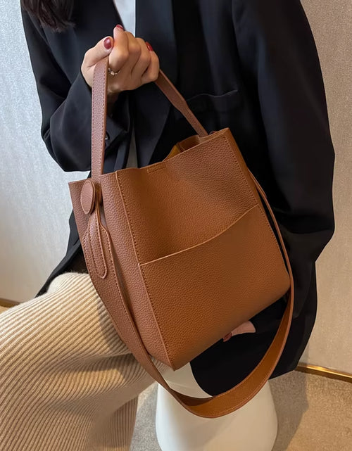 Load image into Gallery viewer, 2024 Wide Strap Message Handbag Women Shoulder Bags Leather Soft Casual Bucket Large Capacity Simple Multi-Function Luxury Tote
