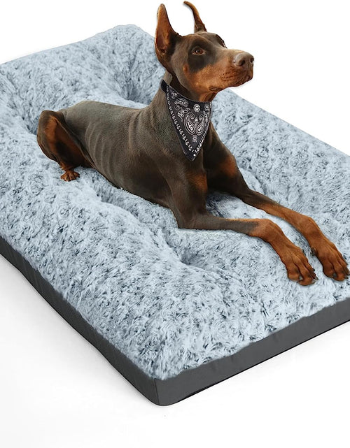 Load image into Gallery viewer, Deluxe Washable Dog Bed for Large Dogs Dog Crate Mat 36 Inch Comfy Fluffy Kennel Pad Anti-Slip for Dogs up to 60 Lbs, 36&quot; X 23&quot;, Grey
