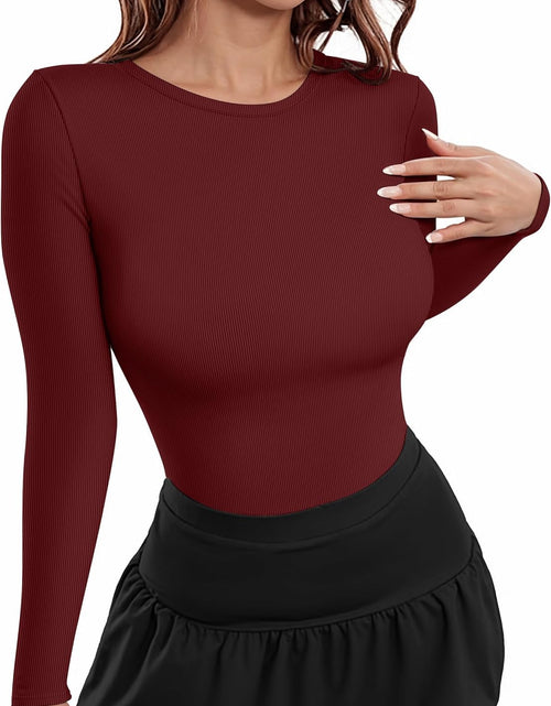 Load image into Gallery viewer, Womens Fall Long Sleeve Stretch Slim round Neck Ribbed Basic Shirts
