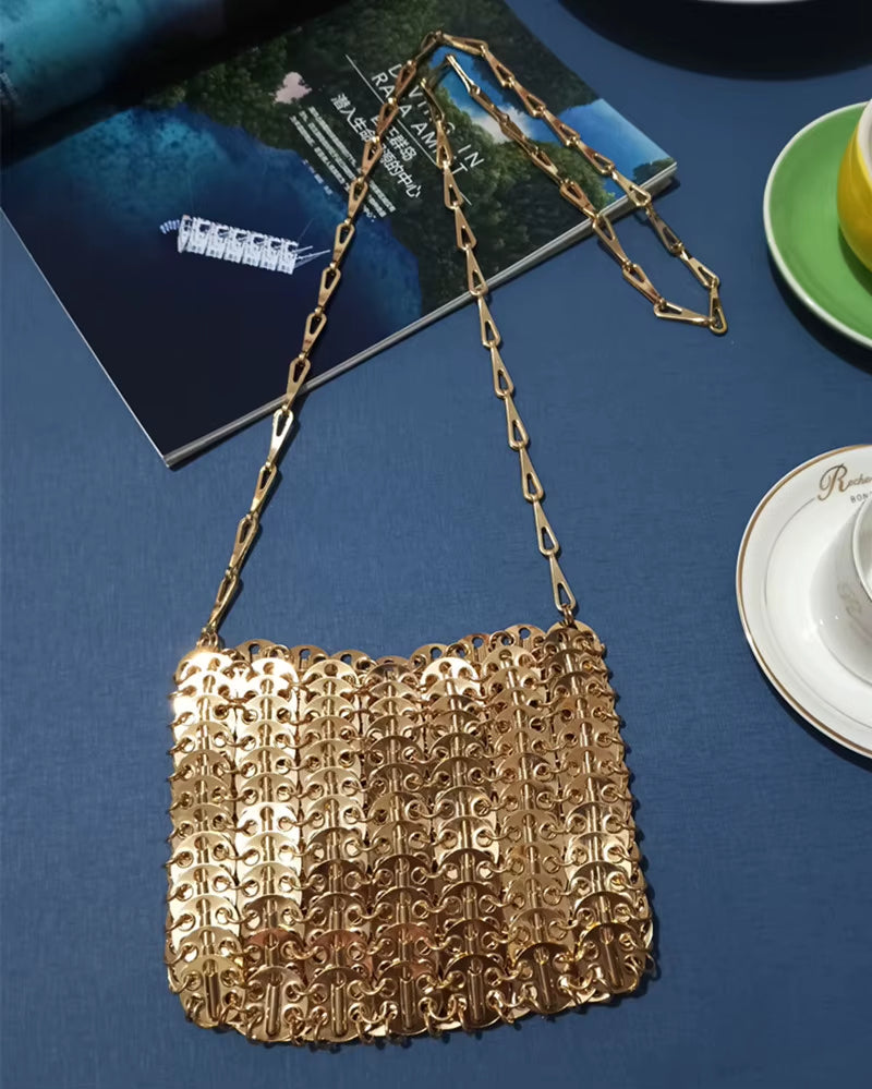 Luxury Designer Women'S Bag Trend Hand Woven Hollow Metal Chain Tote Bag Clutch Female Bag Travel Holiday Shoulder Bag Handbag