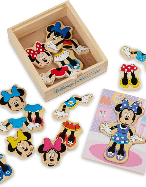 Load image into Gallery viewer, Disney Minnie Mouse Mix and Match Dress-Up Wooden Play Set (18 Pcs) - Minnie Mouse Toys for Disney Fans, Fashion Puzzle Travel Toys for Kids Ages 3+
