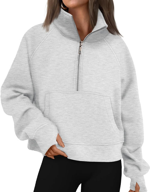 Load image into Gallery viewer, Womens Sweatshirts Half Zip Cropped Pullover Fleece Quarter Zipper Hoodies 2024 Fall Fashion Outfits Clothes
