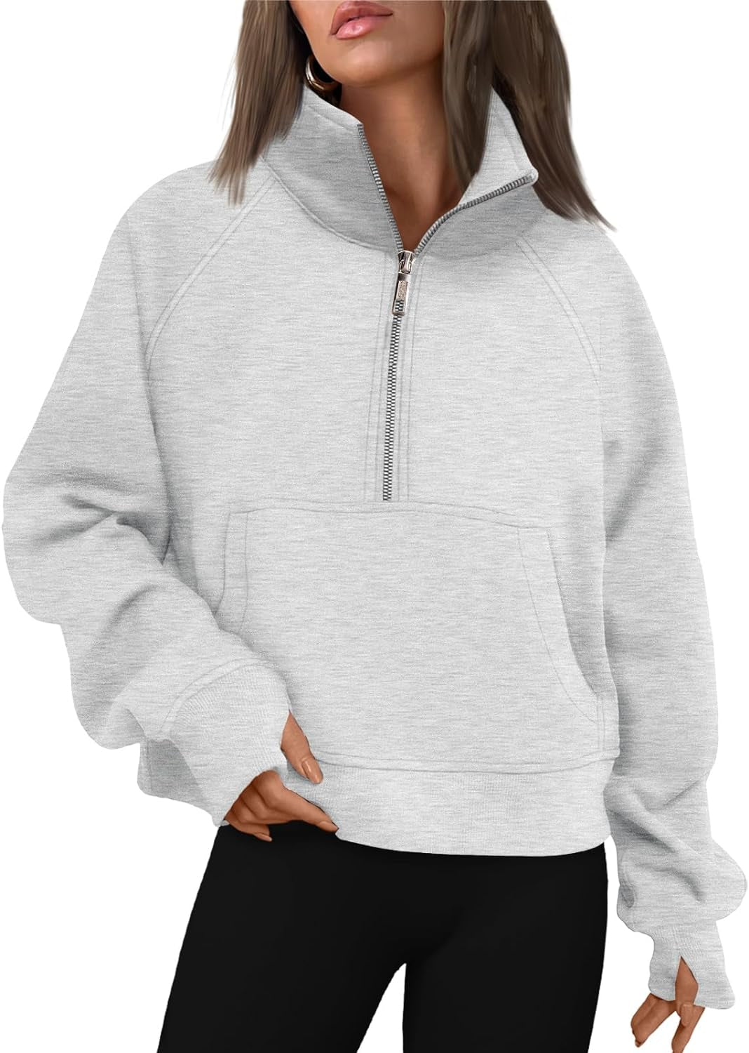 Womens Sweatshirts Half Zip Cropped Pullover Fleece Quarter Zipper Hoodies 2024 Fall Fashion Outfits Clothes