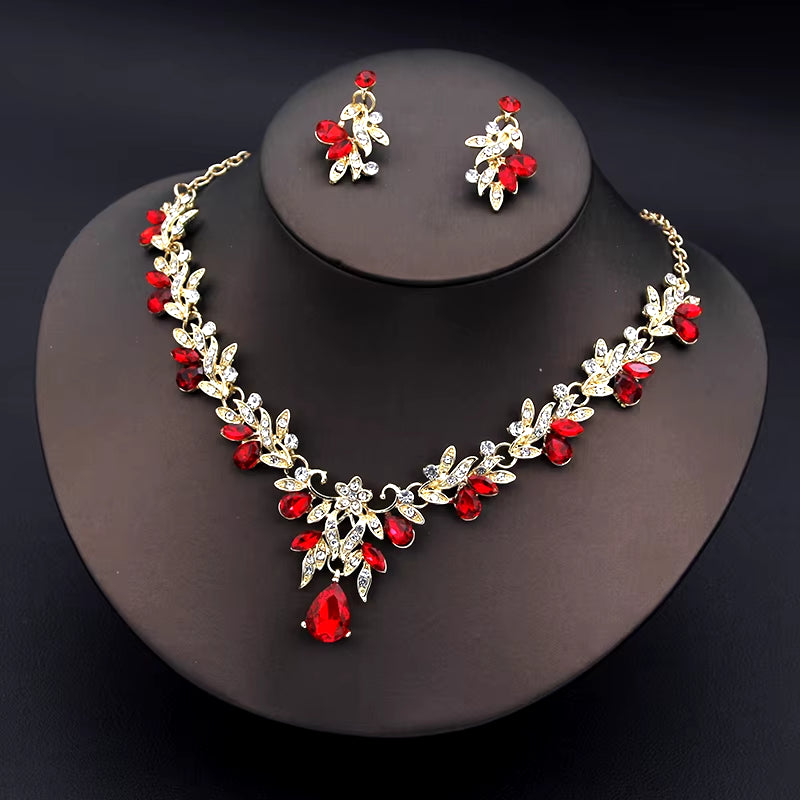 Elegant Fashion Necklace Sets for Women Dangle Earrings Princess Collar Two Piece Set Bride Jewelry Bridal Wedding Accessories