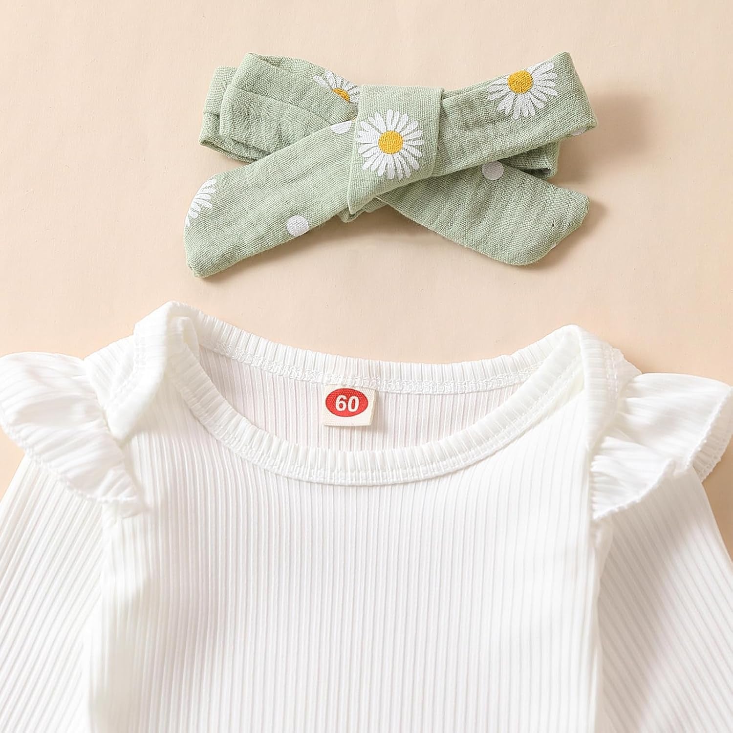 Newborn Infant Girl Clothes Rib Knit Romper Daisy Print Pants Headband Baby Clothes for Girls 0 3 6 12 18 24 Months