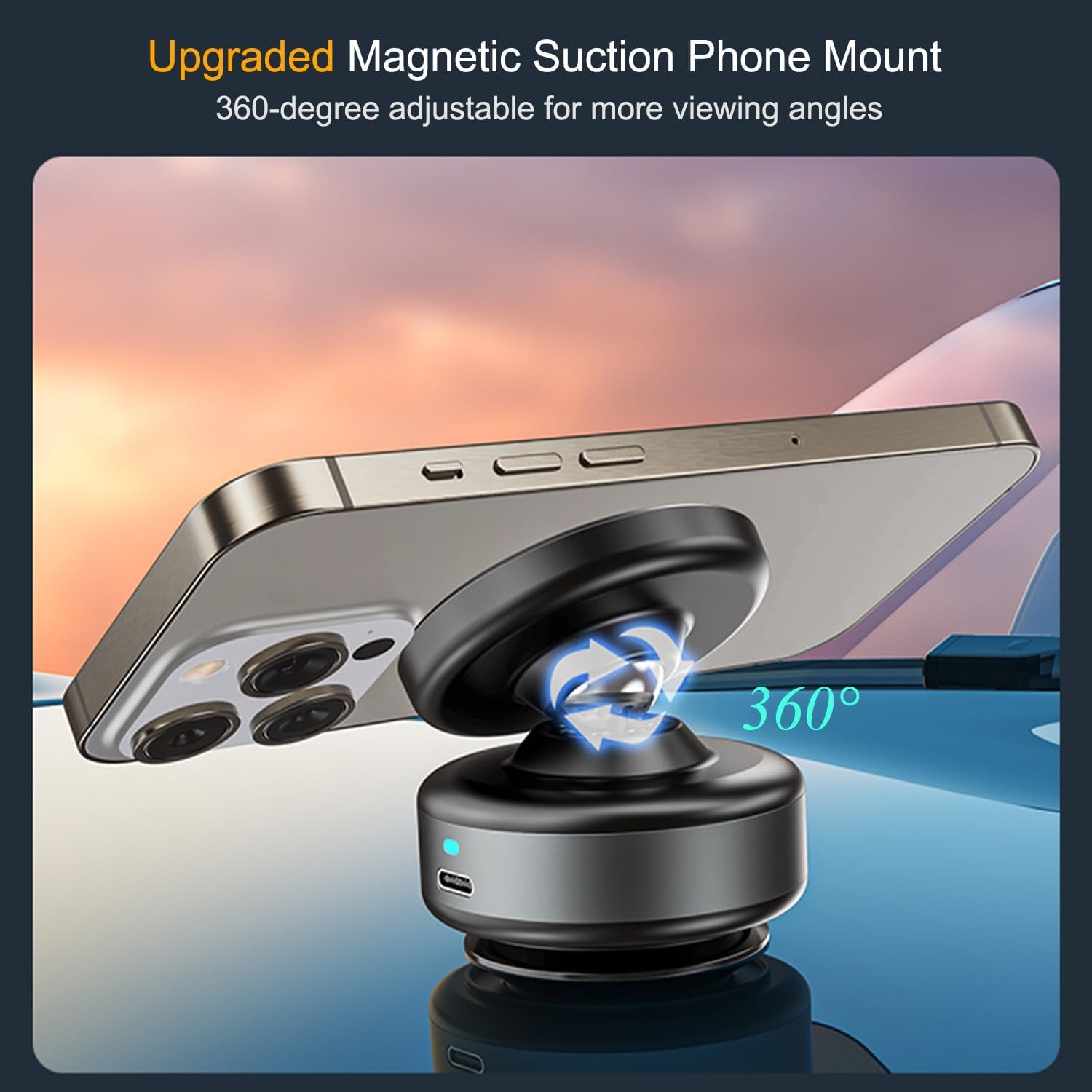 Upgraded 360° Adjustable Electric Vacuum Magnetic Suction Cup Phone Mount, Hands-Free Magnetic Cell Phone Holder for Car/Gym/Mirror/Smooth Surface, Compatible with Magsafe Iphone, Silver