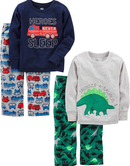 Load image into Gallery viewer, Boys and Toddlers&#39; 4-Piece Pajama Set (Cotton Top &amp; Fleece Bottom)
