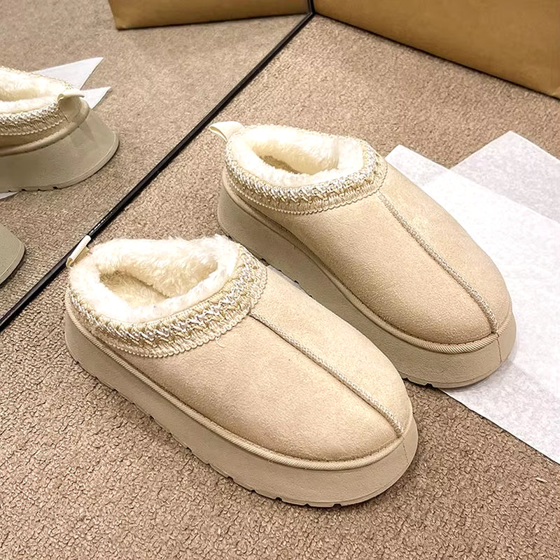 Snow Boots for Women 2023 Winter New Cashmere Warm Thick Soles without Heel-Covered Hair Half Slipper Cotton Shoes for Women