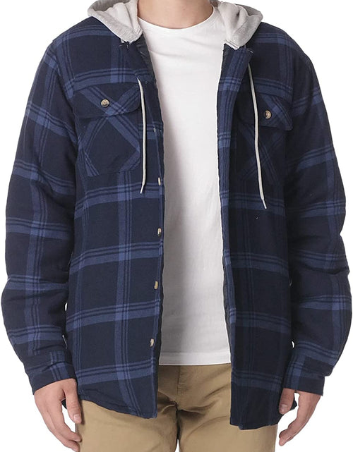 Load image into Gallery viewer, Men&#39;S Long Sleeve Quilted Lined Flannel Shirt Jacket with Hood
