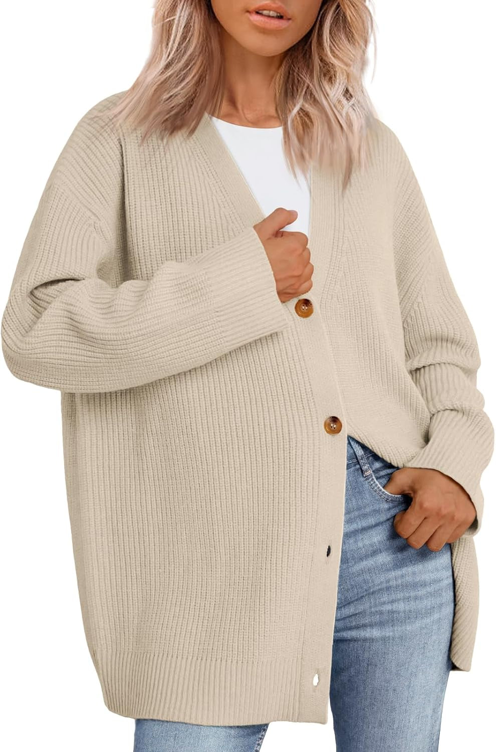 Women Oversized Cardigan Sweater Fall Outfits Cloth Fashion V Neck Knit Button Front Casual Trendy Tops