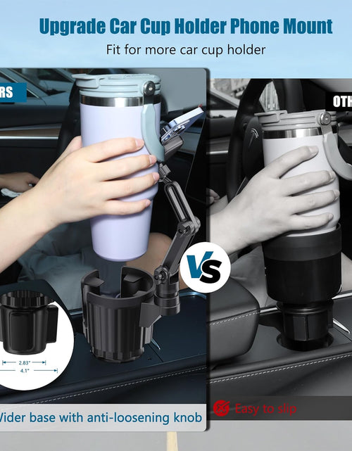 Load image into Gallery viewer, Cup Holder Phone Mount for Car, Car Cup Holder Phone Holder with Expandable Base, 2 in 1 Cup Phone Holder Adapter for Car, 360 Degree Rotating Neck, Fits All 4-7” Smartphones and Most Bottles
