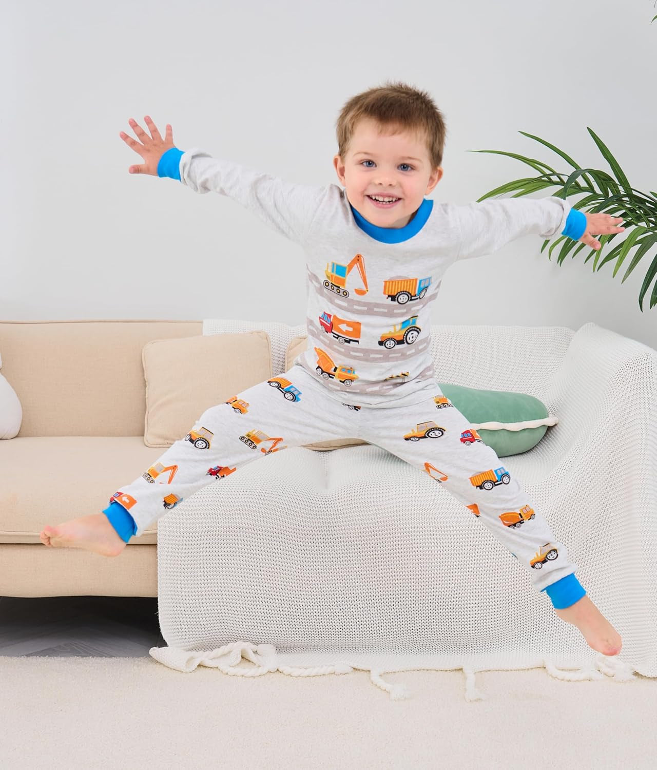 Boys Pajamas 100% Cotton Truck Pjs Toddler 2 Piece Sleepwear Kids Winter Clothes Set 3T-10T