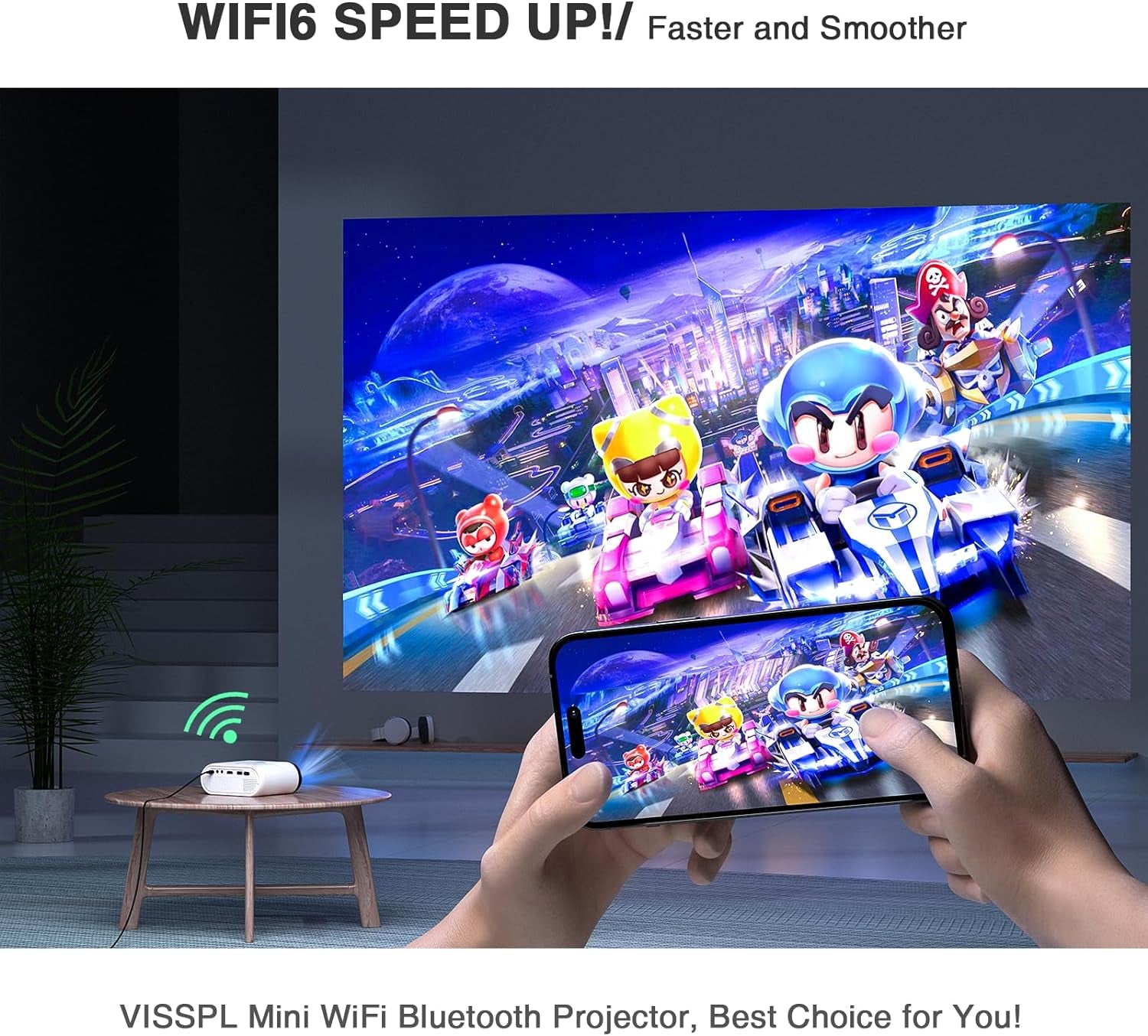 Mini Projector with Wifi and Bluetooth,  Full HD 1080P Projector, Portable Outdoor Projector with Tripod, Home Theater Movie Phone Projector Compatible with Android/Ios/Windows/Tv Stick/Hdmi/Usb