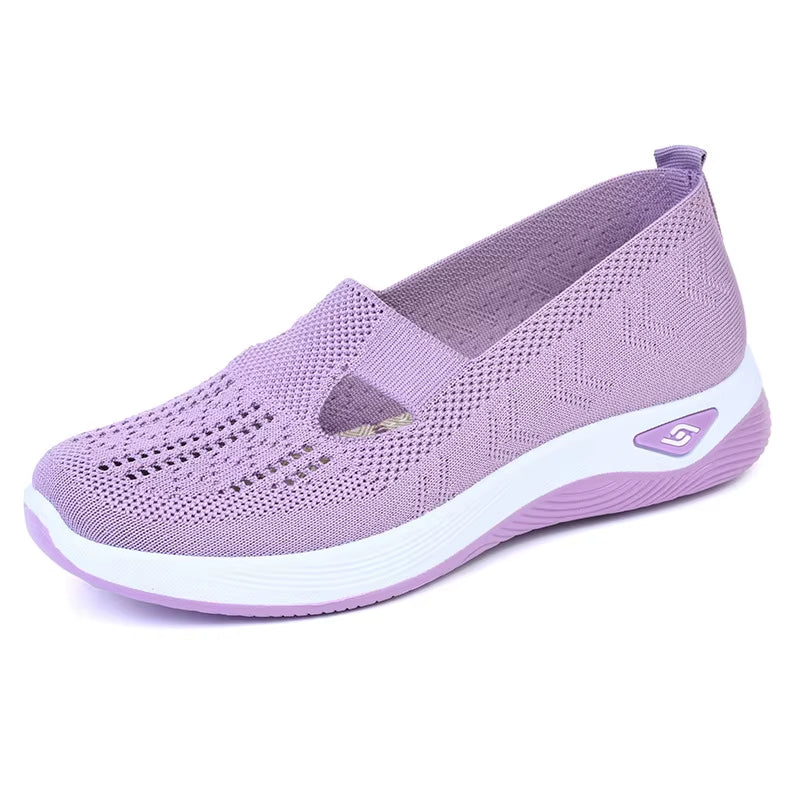 Women'S New Summer Shoes Mesh Breathable Sneakers Light Slip on Flat Platform Casual Shoes Ladies Anti-Slip Walking Woven Shoes