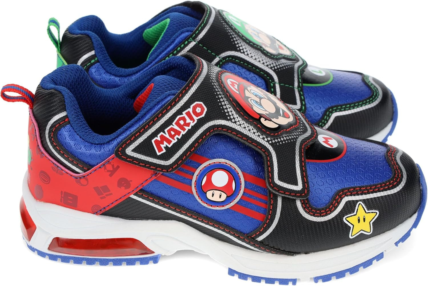 Brothers Mario and Luigi Kids Tennis Shoe, Light up Sneaker, Mix Match Runner Trainer, Kids Size 11 to 3