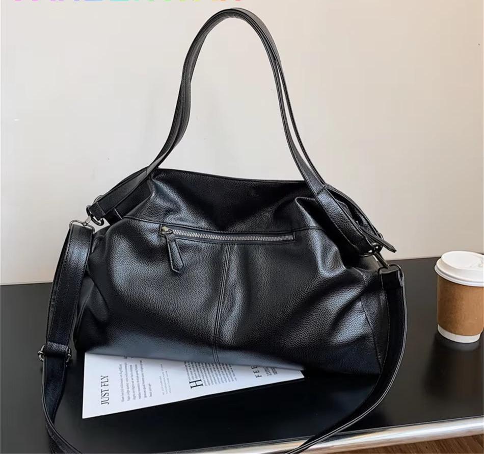 Large Black Shoulder Crossbody Bags for Women 2024 Hobo Shopper Sac Solid Color Quality PU Leather Handbag Lady Travel Tote Bag