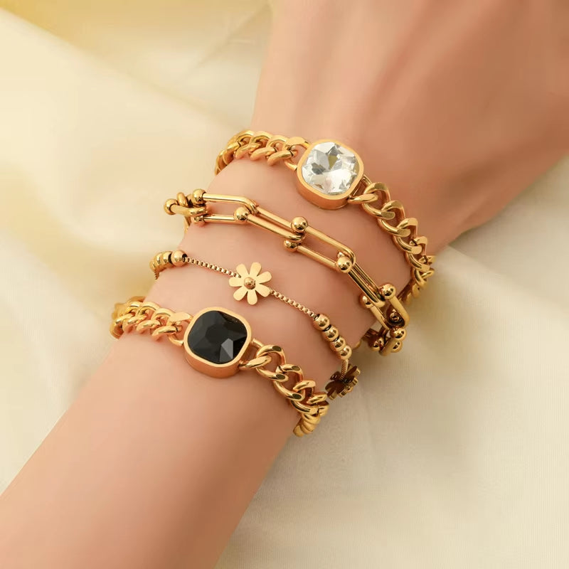 316L Stainless Steel Gold Color Thick Chain Necklace Bracelet for Women Girl New Fashion Waterproof Jewelry Set Gift