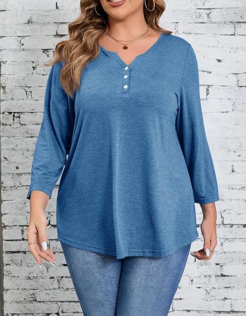 Load image into Gallery viewer, Womens plus Size T-Shirts V Neck 3/4 Sleeve Tops Fall Henley Shirts Casual Basic Loose Fit Blouses
