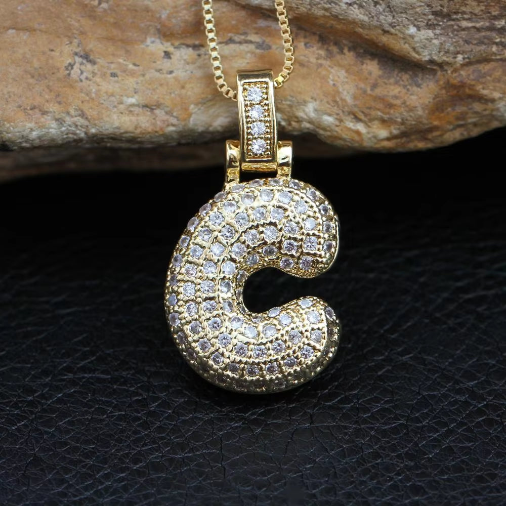 Fashion 26 Letters Necklace Custom Name Pendant Charm for Men and Women A-Z Alphabet Cubic Zircon Hip Hop Jewelry Gift