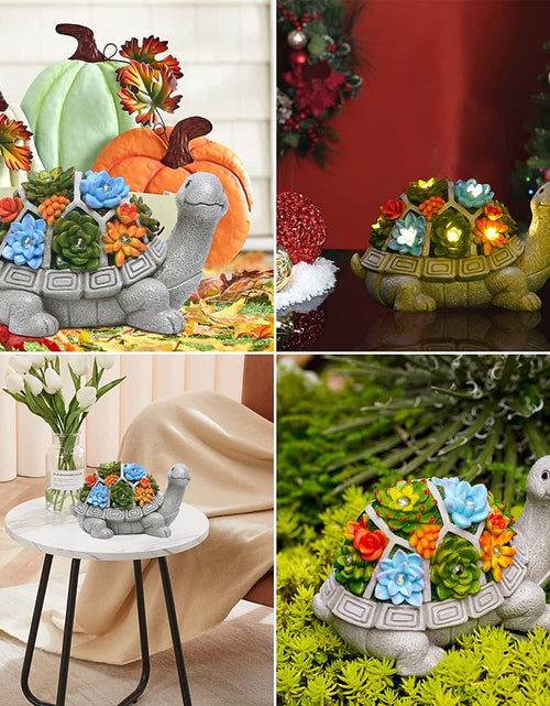 Load image into Gallery viewer, Solar Garden Outdoor Statues Turtle with Succulent and 7 LED Lights - Lawn Decor Tortoise Statue for Patio, Balcony, Yard Ornament - Unique Housewarming Gifts
