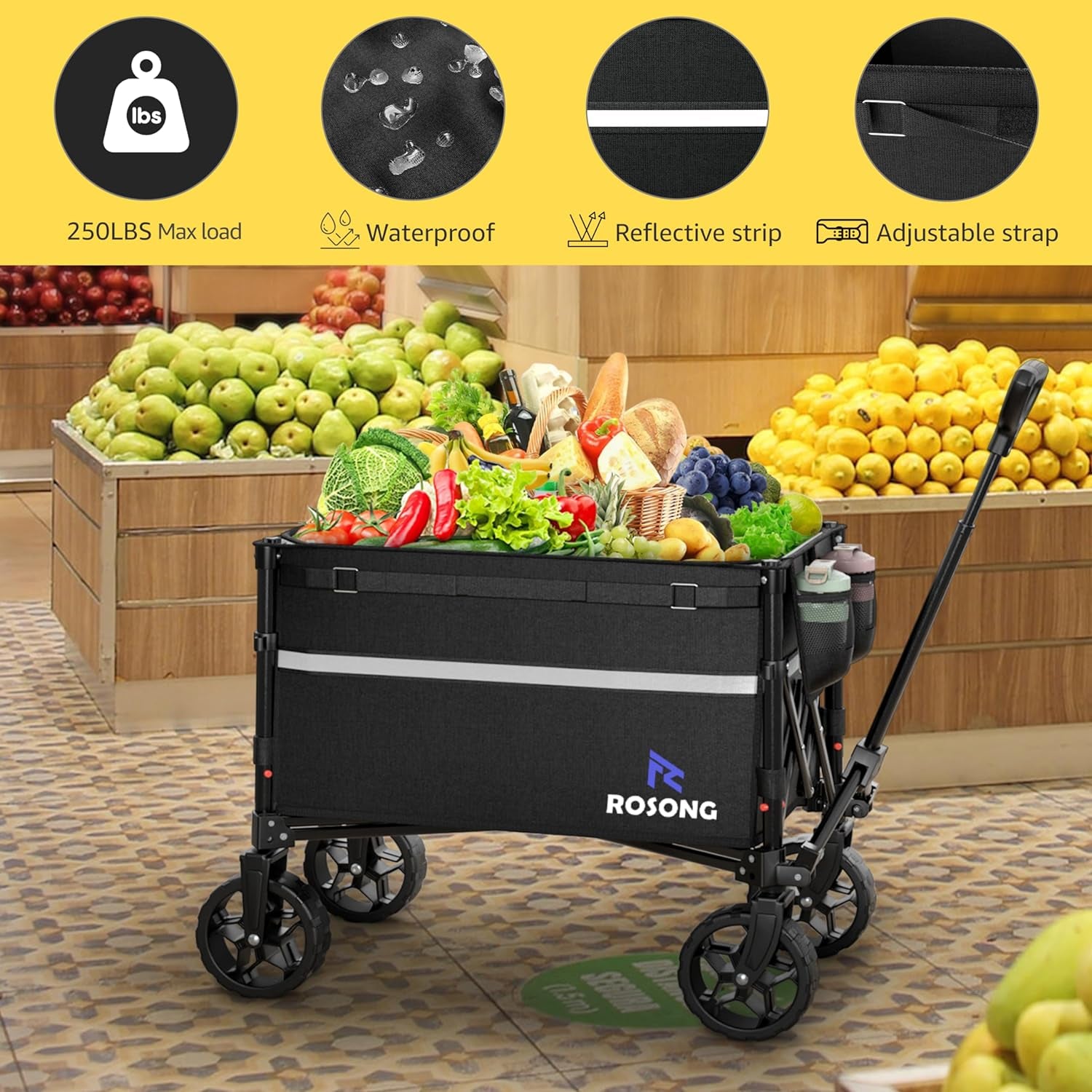 Collapsible Wagon Cart with Wheels Foldable - Folding Utility Heavy Duty Wagons Carts for Grocery Sports Garden Shopping Camping