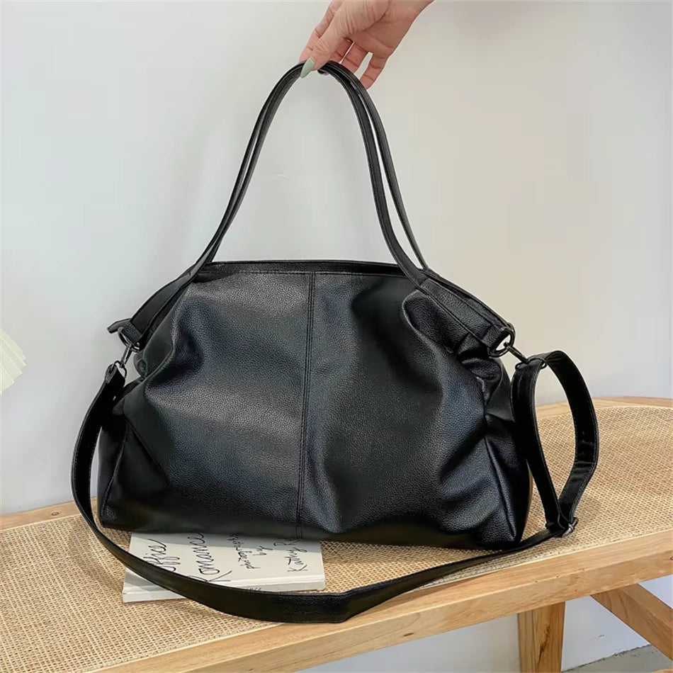 Large Black Shoulder Crossbody Bags for Women 2024 Hobo Shopper Sac Solid Color Quality PU Leather Handbag Lady Travel Tote Bag