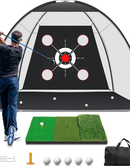 Load image into Gallery viewer, Golf Net, Golf Practice Net with Golf Mat, Golf Hitting Aid Nets 10X7Ft for Backyard Driving Chipping Training Swing with Target/Mat/Balls/Tee Outdoor&amp; Indoor–Golf Gifts for Men/Dad/Him | Golf Lovers
