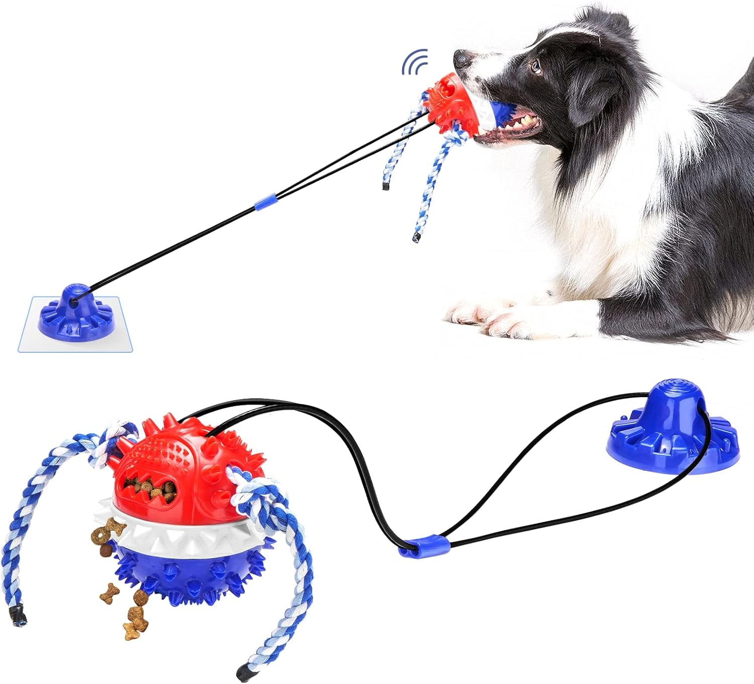 Dog Toys for Aggressive Chewers Interactive Dog Toys, Suction Cup Dog Toy Tug of War Indestructible, Dog Puzzle Toys Treat Food Dispensing Ball, Dog Enrichment Toys