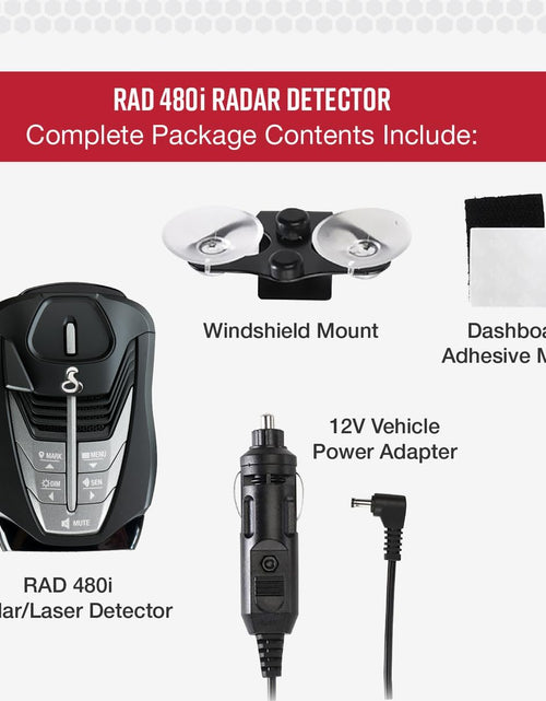 Load image into Gallery viewer, RAD 480I Laser Radar Detector – Long Range Detection, Bluetooth, Apple Carplay and Android Auto Compatible, Lasereye Front and Rear Detection, Digital Signal Processing, Black
