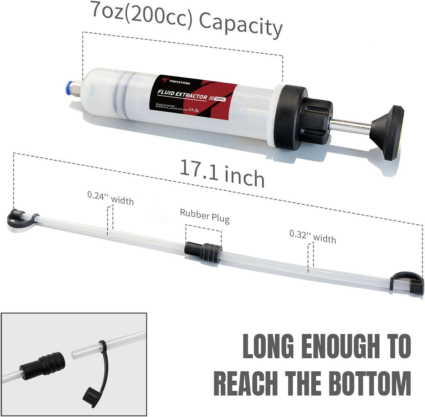 Automotive Fluid Extractor Pump, Oil Change Syringe with Hose, Manual Fuel Suction & Filler, Fluid Oil Change Evacuator (7 Oz./0.21 Qt./200 CC)