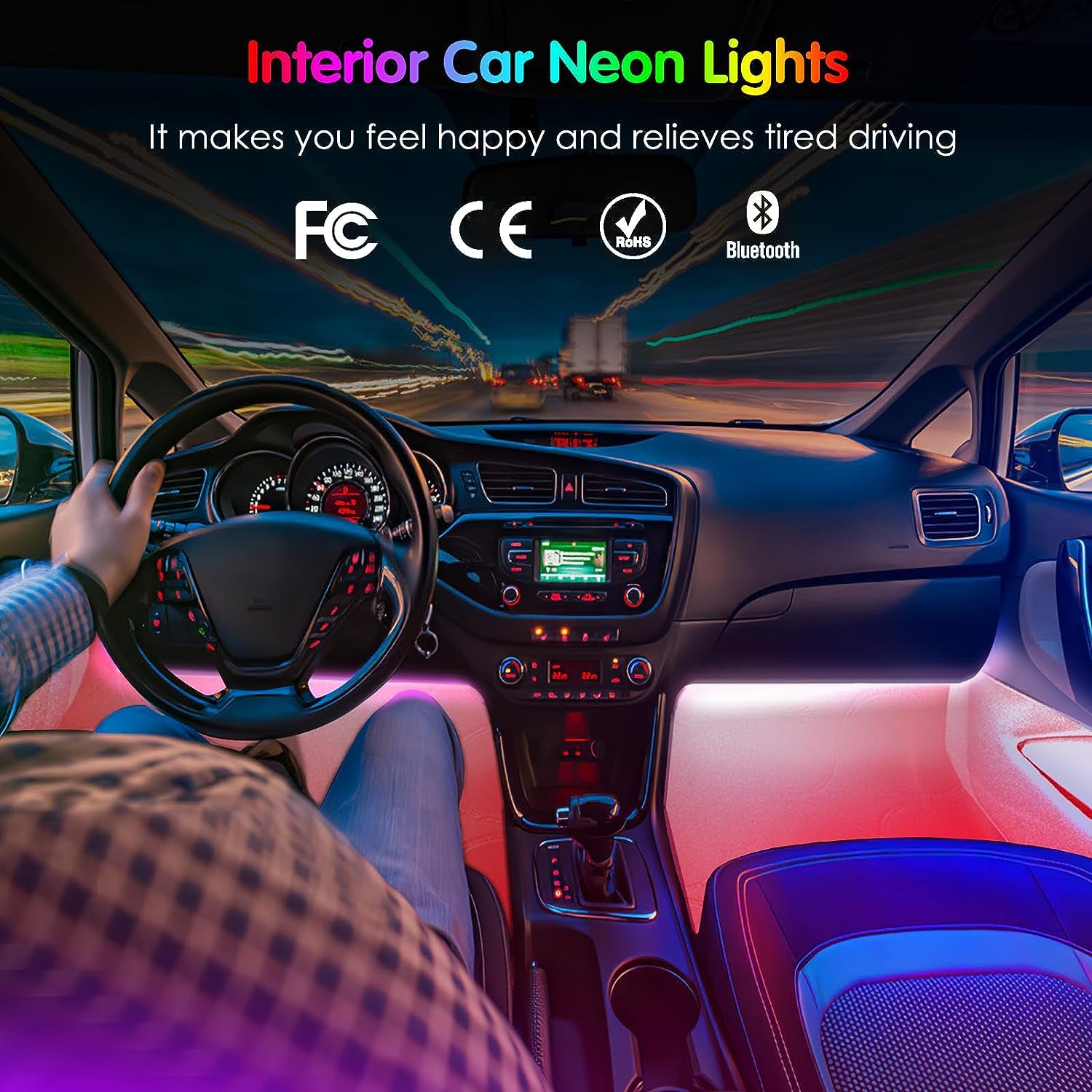 Interior Car Lights  Car Accessories APP Control with Remote Music Sync Color Change RGB under Dash Car Lighting with Charger 12V LED Lights Running Board Lights