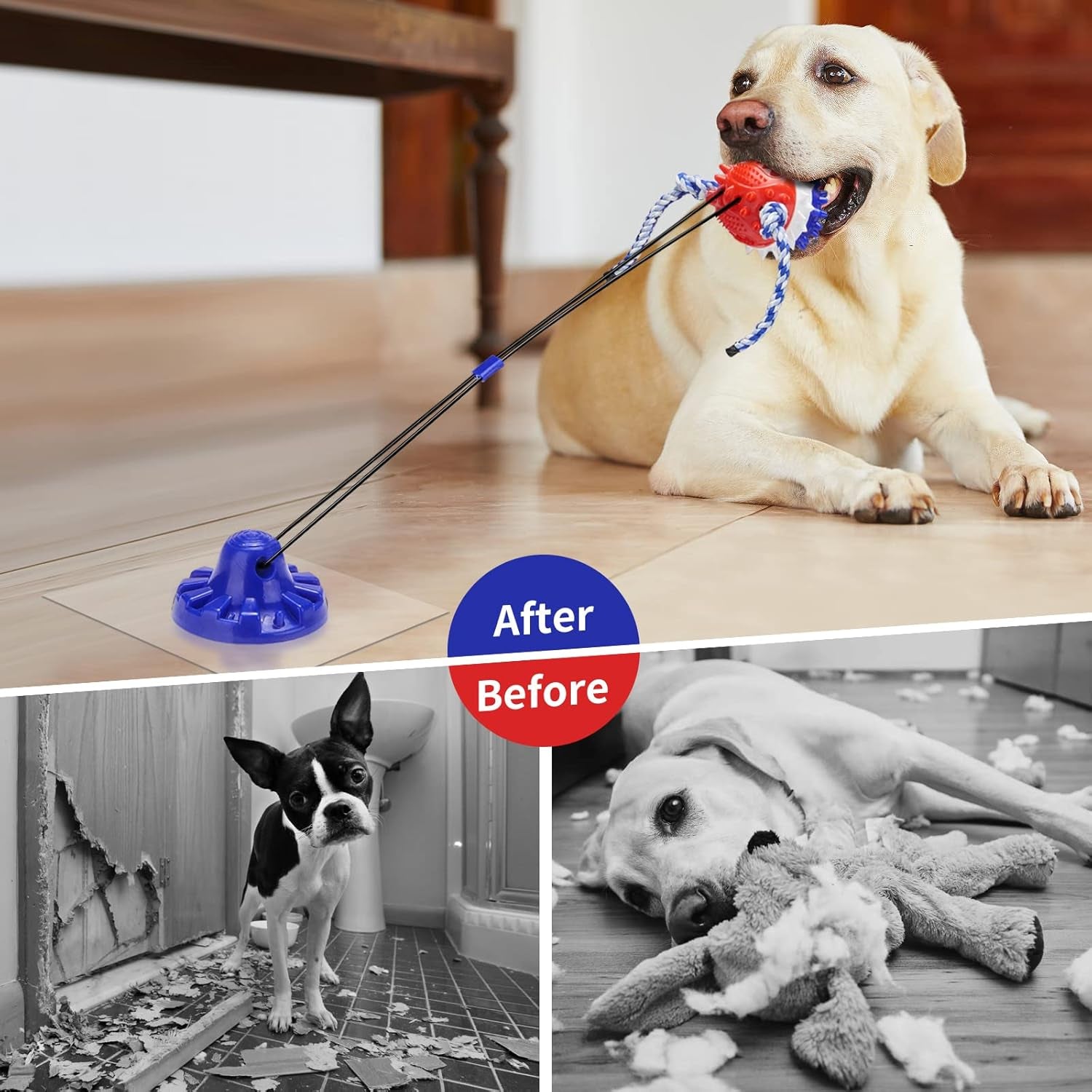 Dog Toys for Aggressive Chewers Interactive Dog Toys, Suction Cup Dog Toy Tug of War Indestructible, Dog Puzzle Toys Treat Food Dispensing Ball, Dog Enrichment Toys