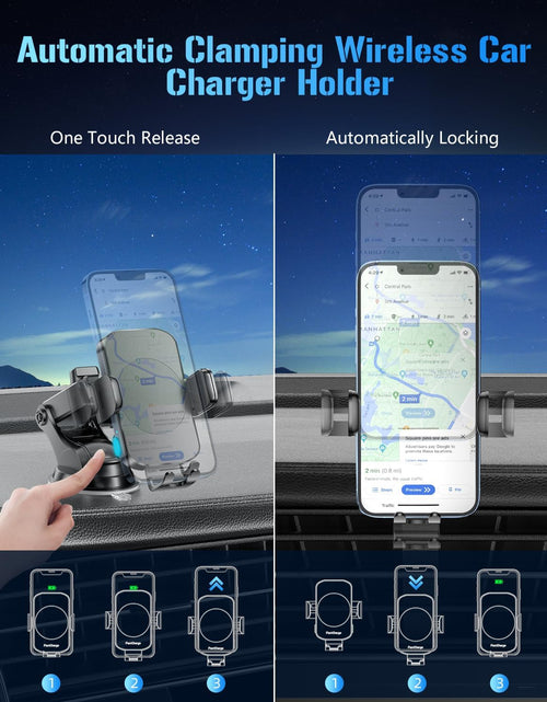 Load image into Gallery viewer, Wireless Car Charger, Fast Charging Phone Holder 3 in 1 Phone Mount Auto Clamping Car Accessories Compatible with Iphone 16 15 14 13 12 11 Xs XR, Samsung S23 Ultra S22 S21 S20/S10+ S9+ Note 9
