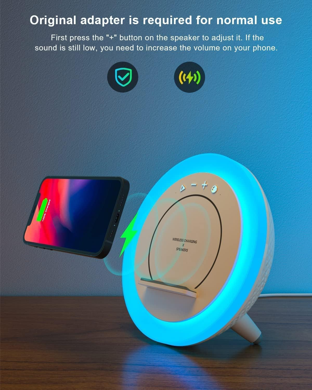 Bluetooth Speaker Night Lightsr,Wireless Charging Modern Speaker,Best Teenage Birthday Gift Ideas Tween Girls Gifts/Please Use the Original Adapter