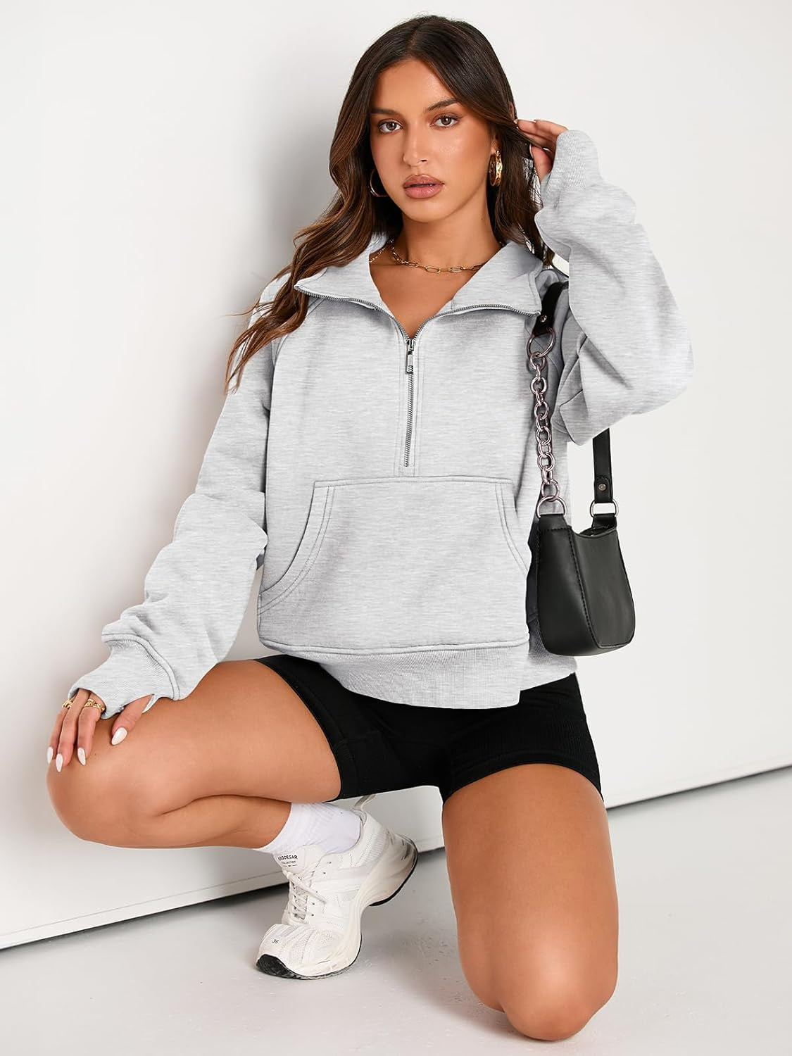 Womens Sweatshirts Half Zip Cropped Pullover Fleece Quarter Zipper Hoodies 2024 Fall Fashion Outfits Clothes