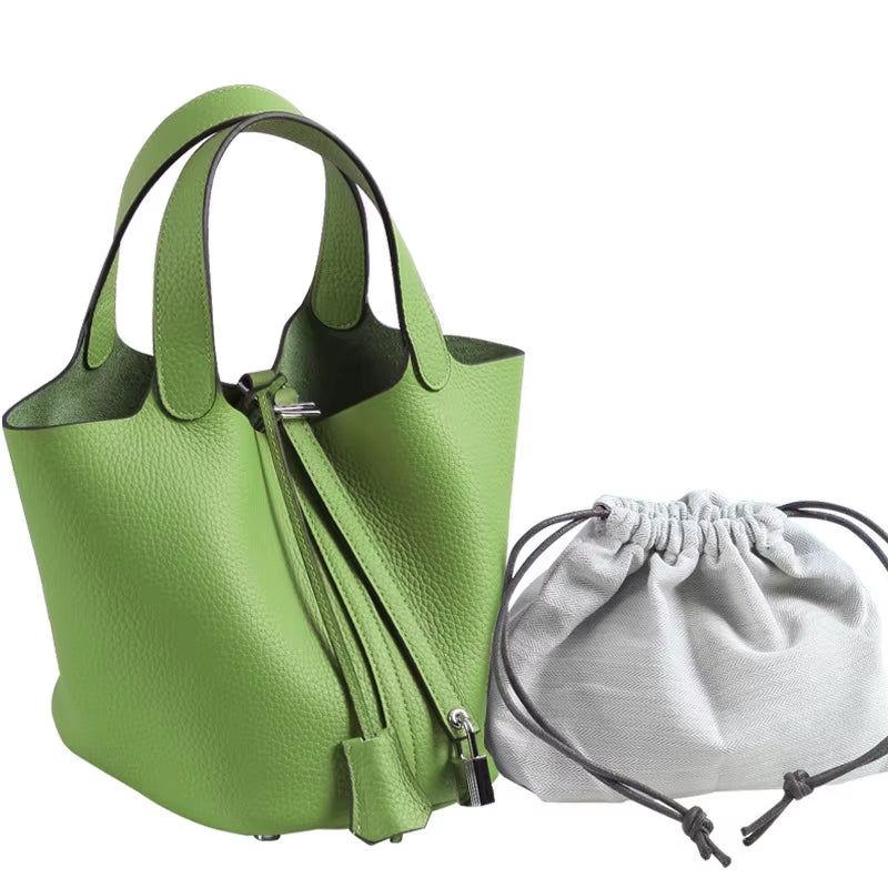 Various Genuine Leather Luxury Bag Fashion  Vegetable Basket Style Portable Women Bucket Bag with Lock